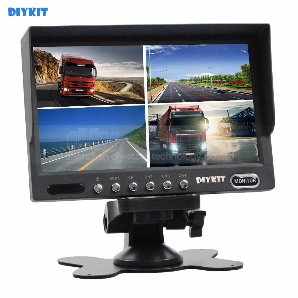 

DIYKIT High Quality 7 Inch 4 Split Quad Display Color Video Security Monitor for Car Truck Bus Reversing Camera