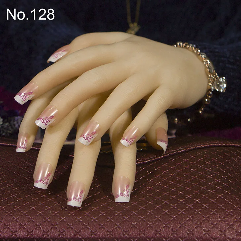 Модное изделие 24 шт./компл. акриловых ногтей Лак готовой накладные ногти для ног, средне-Длинная размер леди полностью накладные ногти с клейкая лента - Цвет: 128