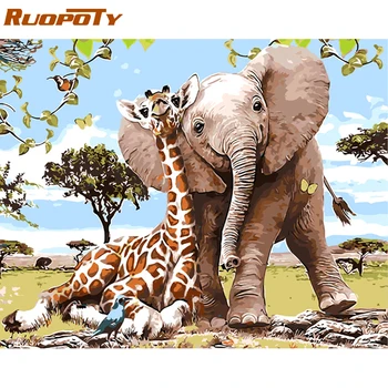 

RUOPOTY Frame Giraffe And Elephant DIY Painting By Numbers Modern Wall Art Picture Handpainted Oil Painting For Home Decor 40x50