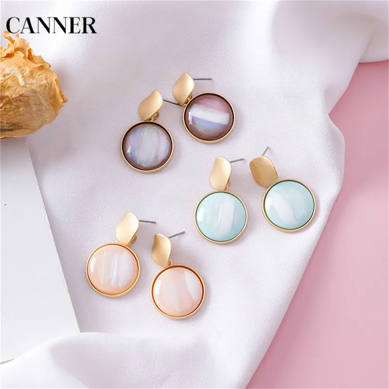 

Canner Colorful Round Dangle Earring Unique Abstract Texture Irregular Geometric Earring For Girl Women Cute Gift