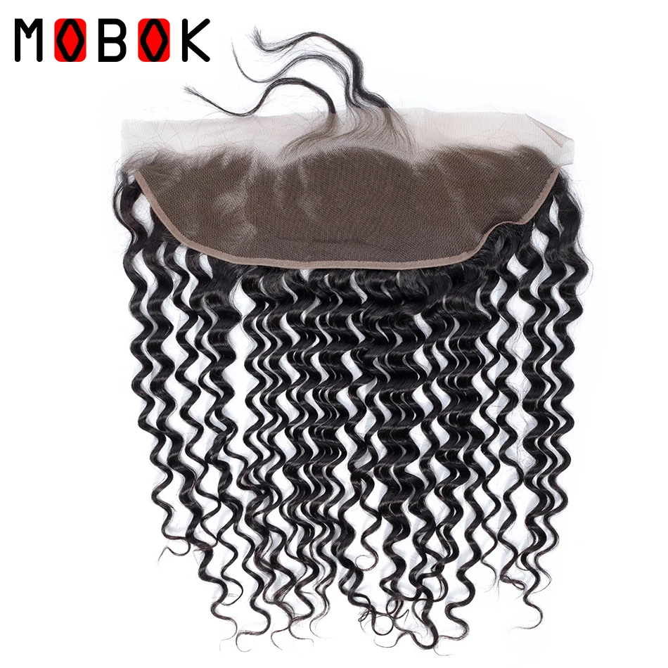 

MOBOK Mongolian Deep Wave 13*4 Lace Frontal Free/Middle/Three Part Swiss Lace Frontal Natural Color Remy Human Hair