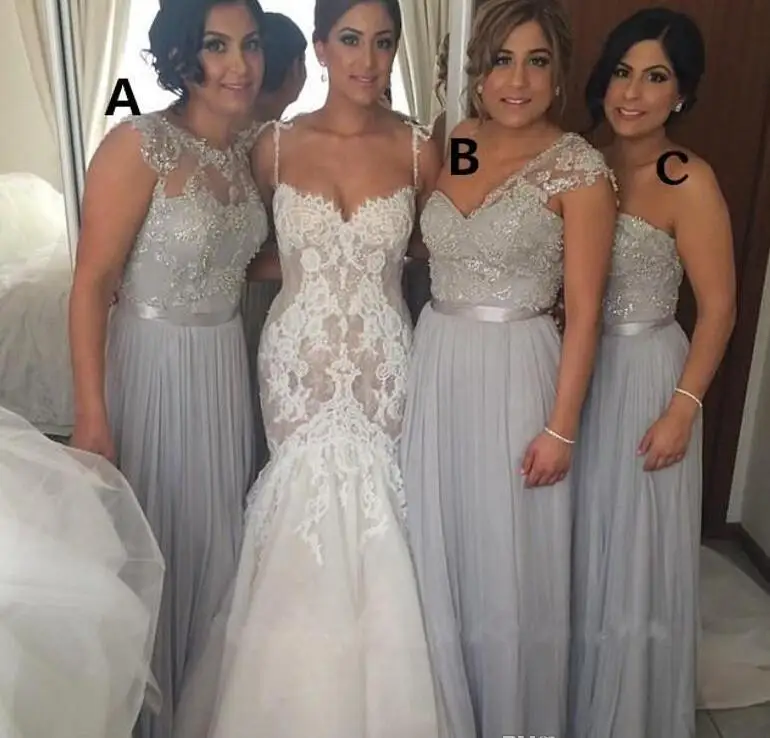 Cheap 2016 Silver Chiffon Long font b Bridesmaid b font font b Dresses b font 2016