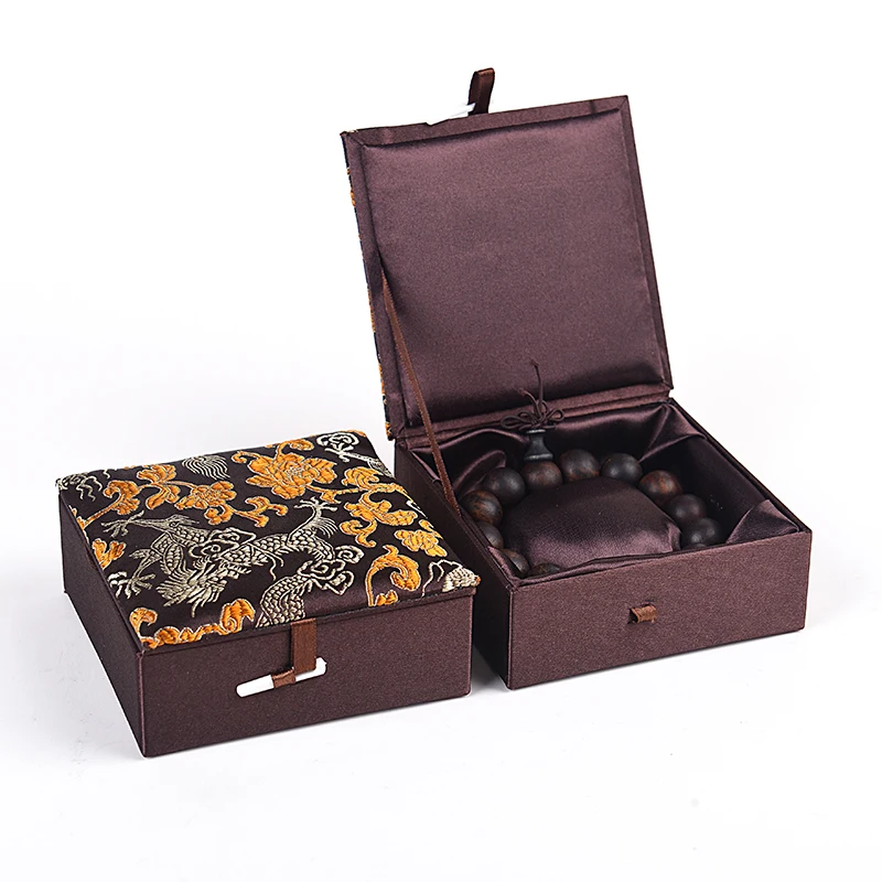 

Chinese Dragon Silk Brocade Cloth Box for Bracelet Jewelry Box Square Cotton Filled Decorative Packing Gift Boxes