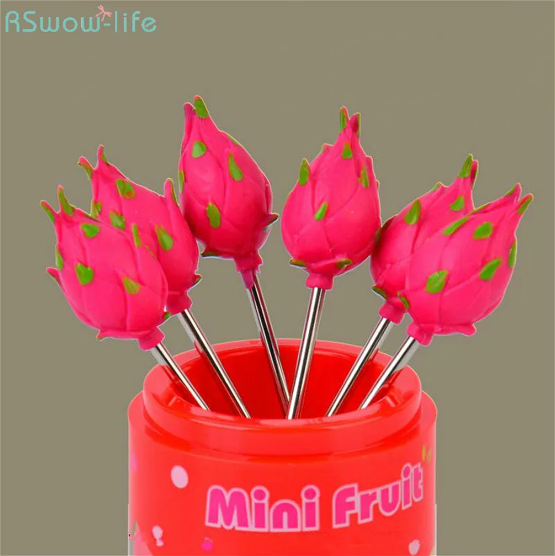 

6PCS Creative Pitaya Mixed Fruits Fork Tablet Fork Cake Fork Moon Cake Gift Stainless Steel Dessert Dinnerware Set Tableware Kid