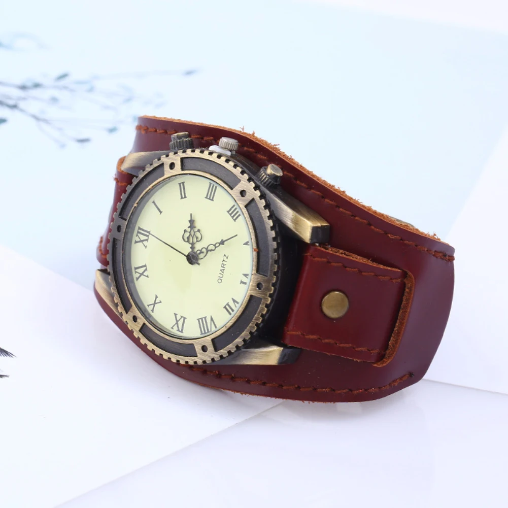 Vintage Roman Numerals Gear Faux Leather Band Men Wrist Bracelet Quartz Watch jam tangan pria zegarki meskie