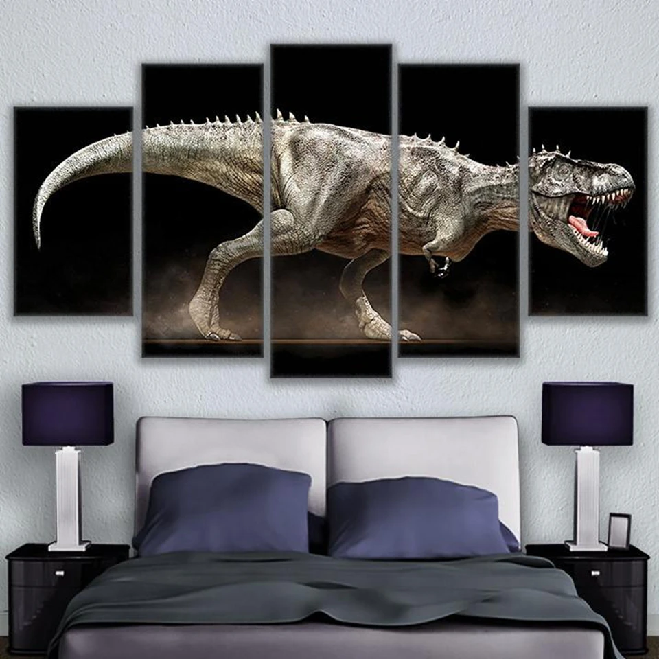 Модульная Настенная картина холст для гостиной 5 шт. Юрского Парка картина модульный Декор для дома злой плакат с динозавром Pengda