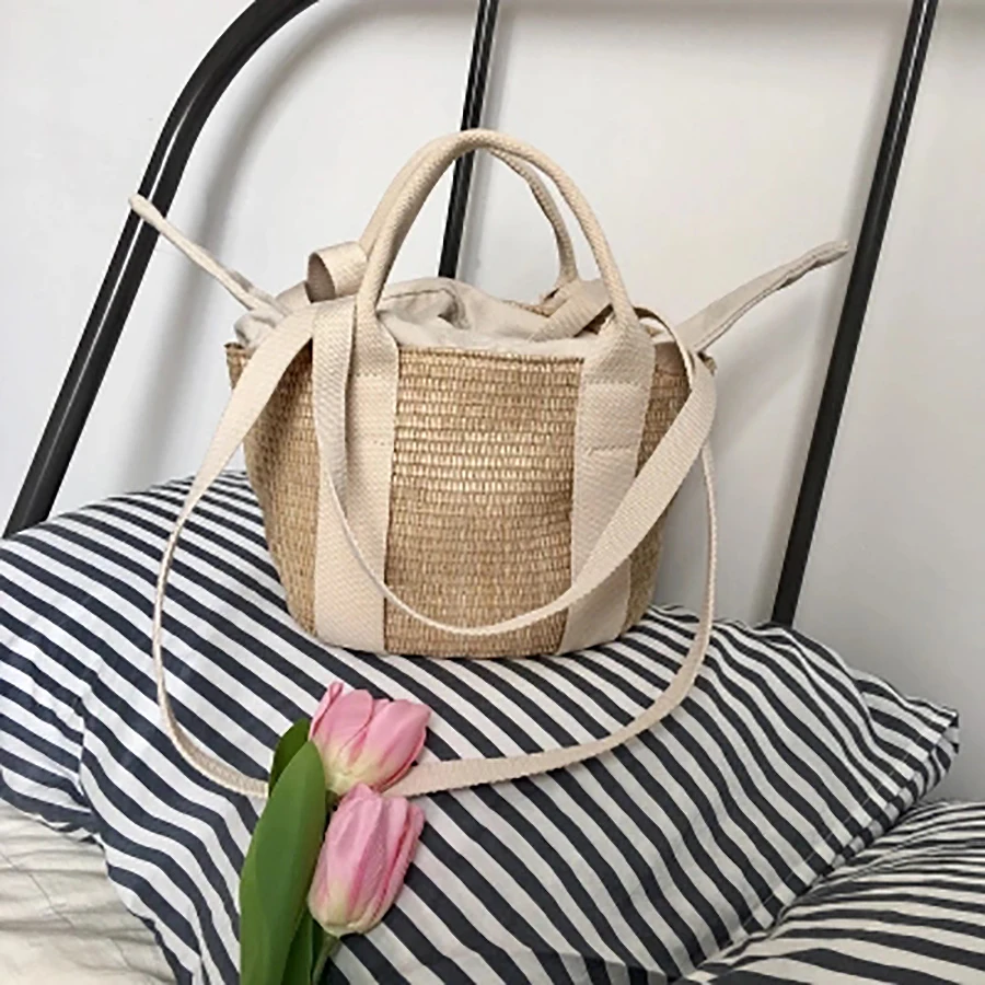 

Korean Retro Woven Bamboo Basket Top Handle Straw Handbags Casual Women Shoulder Bag Bohemia Rattan Handbag Bolso femenino 2019