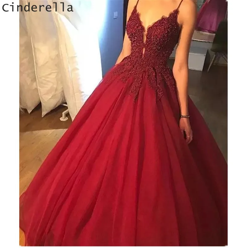 red v neck evening gown