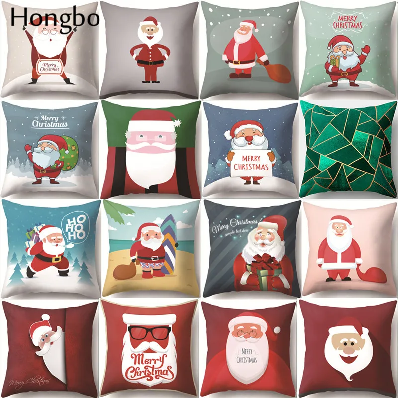 

Hongbo Merry Christmas Santa Claus Cushion Cover Christmas Santa Claus Cartoon Pillow Case for Home Decoration Fundas De Cojines