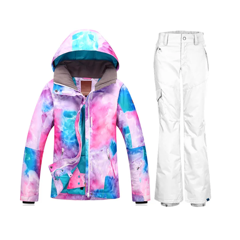

GSOU Ski Suit Women Ski Jacket Female Warm Wintersport Snow Suit Waterproof Snowboard Jacket Pants Sking Clothing