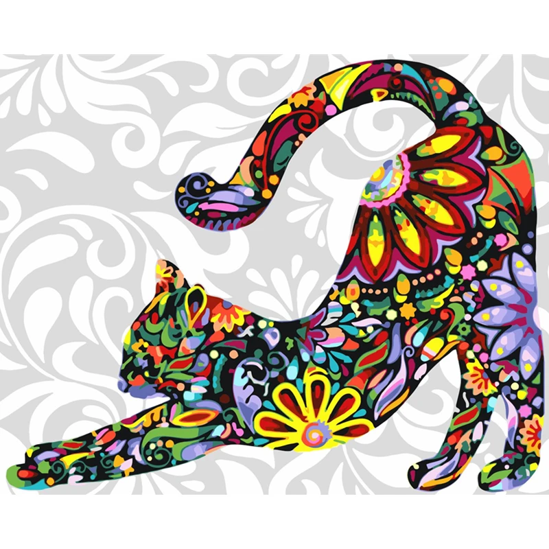 

Painting By Numbers DIY Dropshipping 40x50 50x65cm Color painting spotted cat Animal Canvas Wedding Decoration Art picture Gift