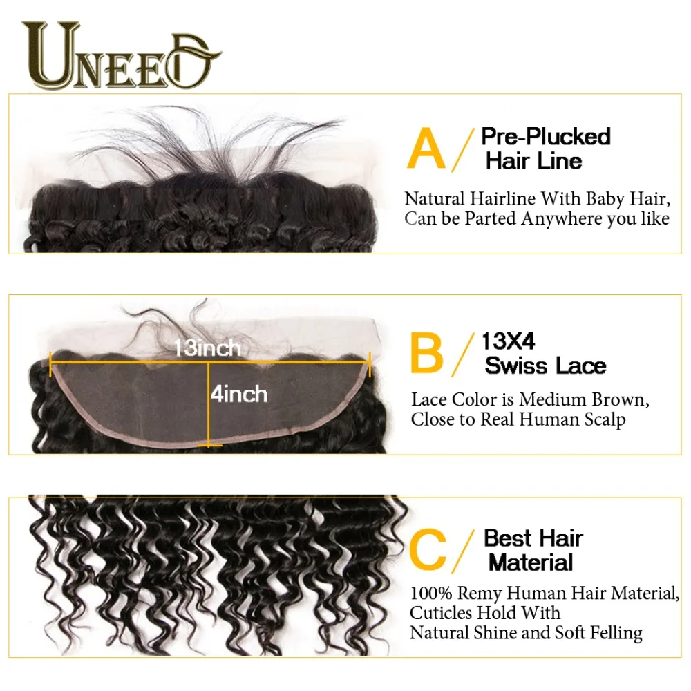 Uneed Deep Wave Human Hair Bundles with Frontal Double Weft Brazilian Hair Weave Bundles with Lace Frontal Remy Hair Extensions Uneed Deep Wave Human Hair Bundles with Frontal Double Weft Brazilian Hair Weave Bundles with Lace Frontal Remy Hair Extensions
