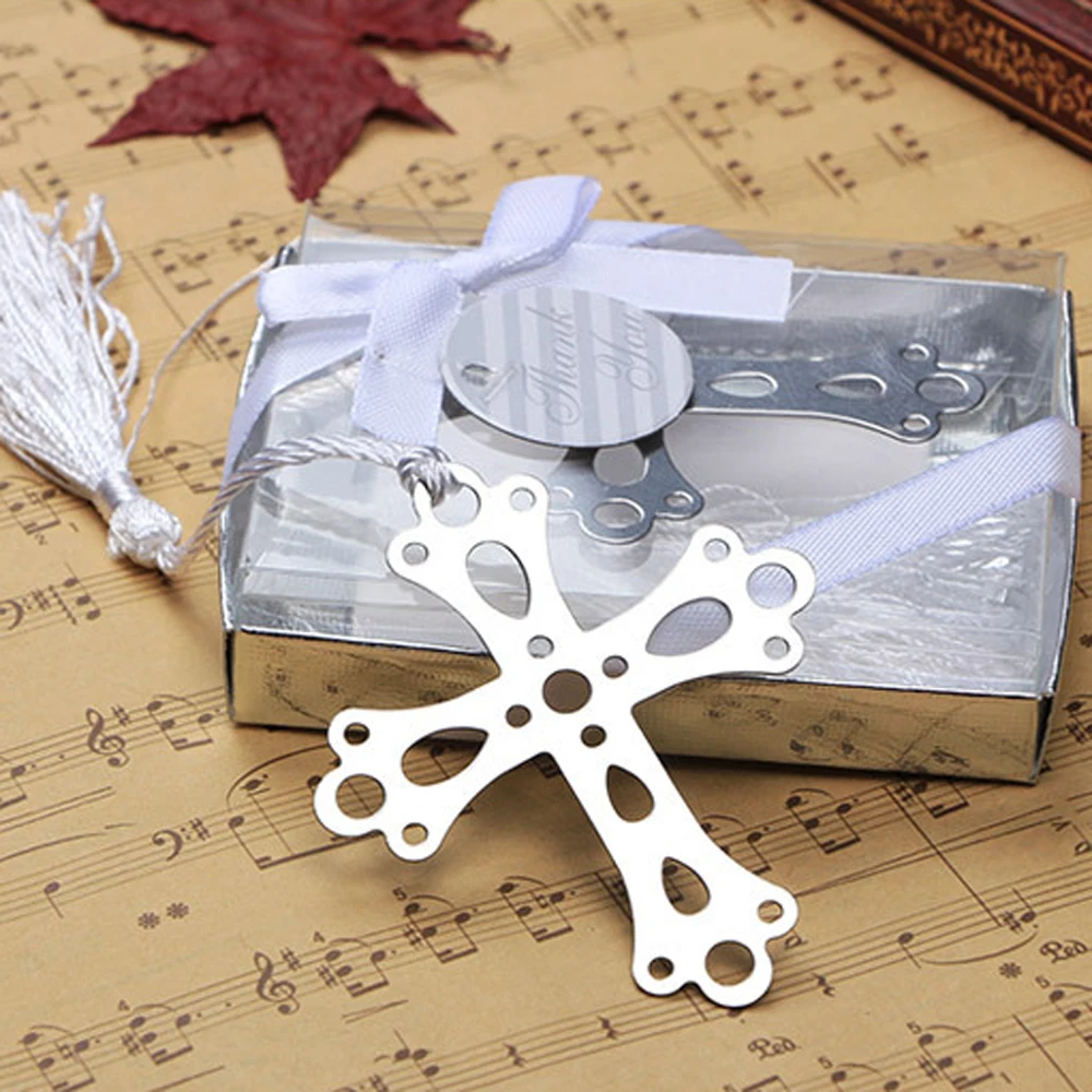 

50pcs Cross Bookmarks For Baptism Birthday First Communion Party Favors Gifts For Guests Stainless Metal Baptism Gift 7x6cm