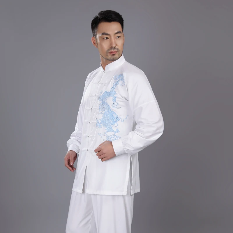 

Original high end men's embroidery dragon Wing Chun Tai Chi Bamboo fiber training clothes Spring Summer Chinese Kungfu Perform