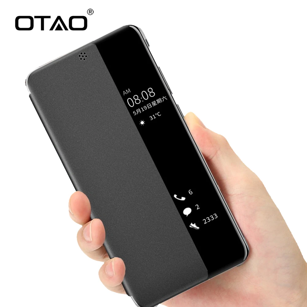 

OTAO Smart View Semi Mirror Phone Case For Huawei Mate 9 10 Pro For P10 Plus P20 Pro Cases Flip Stand Leather Cover Retro Shell