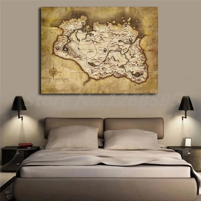 Map Of Skyrim HD Wallpaper Wall Art Canvas Poster And Print Canvas ...