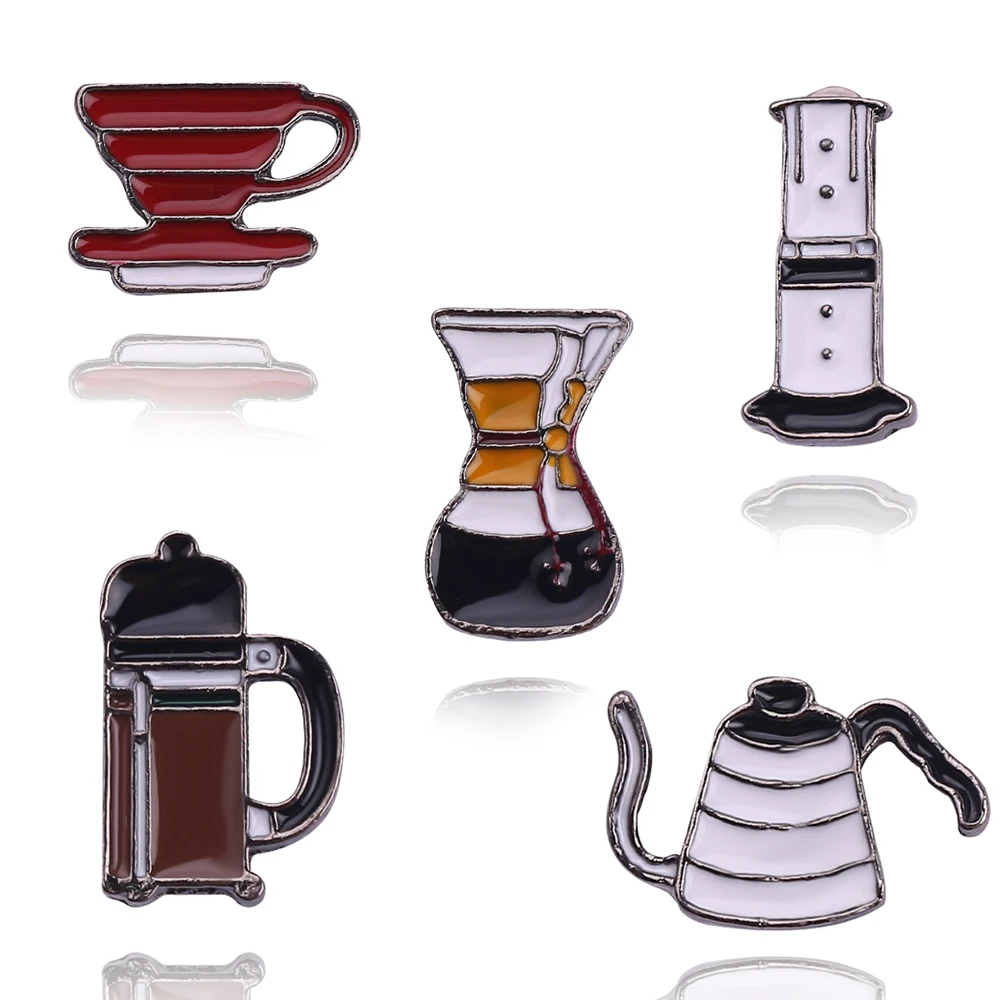 

Coffee Series Badges Enamel Pins Shape Hand-Punch Pot Coffee And Filter Cup Chemex Delicate Brooch Fashion Jewelry Decoration