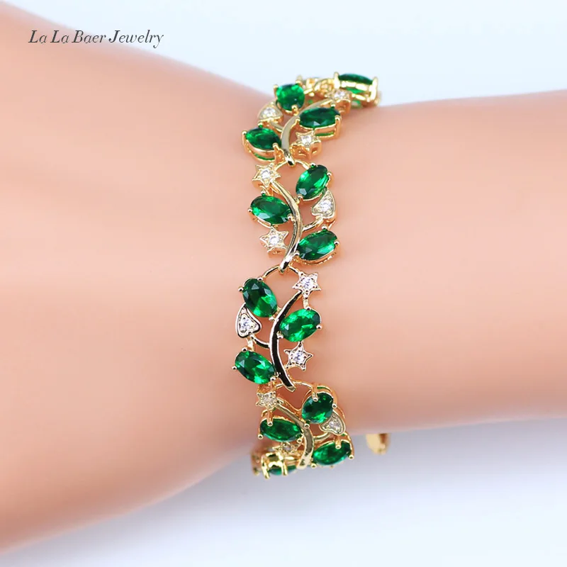 

L&B Best Birthday Present For Women Leaf Green Created Emerald White Crystal Bracelets For Women Fashion Jewelry