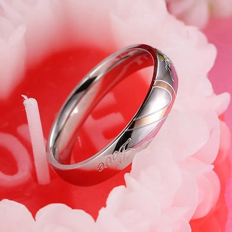 Романтическая нержавеющая сталь серебро половина сердца круг настоящая любовь пара колец ювелирные изделия для женщин обручальное кольцо модный подарок