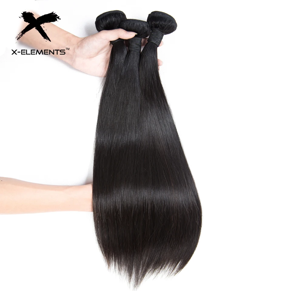 X-Elements Hair Indian Straight Bundles Natural Color 100% Human Hair Weave Extensions Double Weft Remy Hair 1/3/4 Bundle Deals