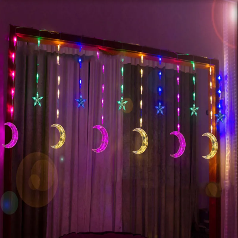 

2.5M 110V / 220V LED Curtain String Light Star Moon Lamp Garland fairy Light for Wedding Chrismas Festival Party Decoration