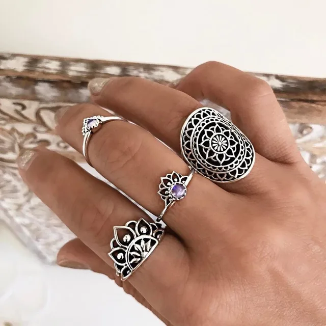 WLP Boemia vento retro gioiello anello esagerato hollow totem Midi Anello Set Vi WLP Boemia vento retro gioiello anello esagerato hollow totem Midi Anello Set Vi