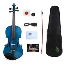 Yinfente синяя электрическая акустическая скрипка 4/4 клен+ ель ручной работы сладкий тон Бесплатный чехол+ бант+ кабель# EV1