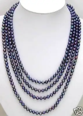

FREE SHIPPING>>>@@ > Hot sale new Style >>>>> SALE Long 80" Black 6-7mm natural FreshWater round PEARL necklace