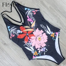 Floylyn, лето, Тропический цветочный принт, пляжная одежда, сексуальный бандаж, открытая спина, Цельный купальник, женский купальник, пляжная одежда