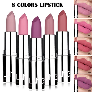 

Hot 8 Colors Silver Matte Lipstick Non-stick Cup Lasting Moisturizing Solid Lipstick wyt77