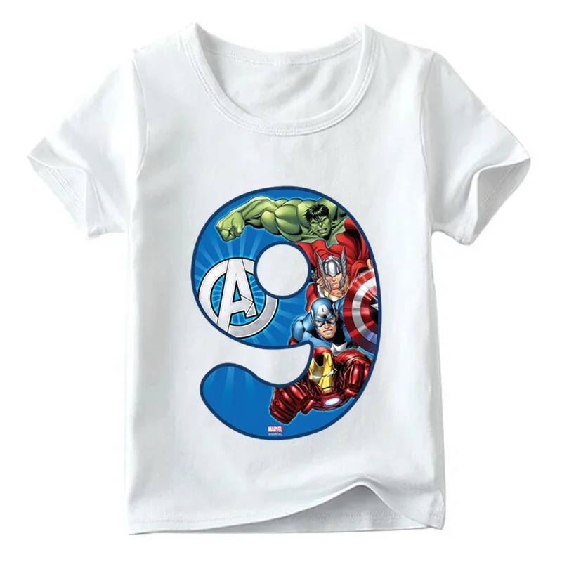 Футболка с принтом «Человек-паук» и «мстители» для мальчиков и девочек, футболка с принтом в виде банта, Детская футболка с героями мультфильмов, детская одежда для дня рождения с цифрами 1-9, ooo2429 - Цвет: ooo2429 R