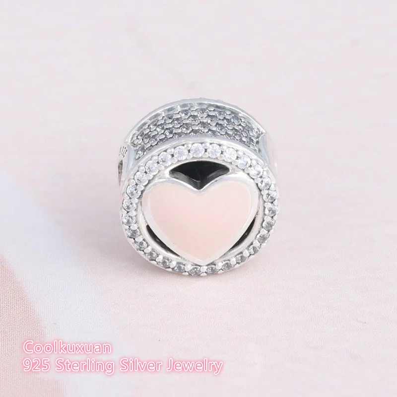 

2019 Valentine's Day Wonderful Love Hearts Beads 925 Sterling Silver Soft Pink Enamel Heart Charm Bead Fits Brand bracelets