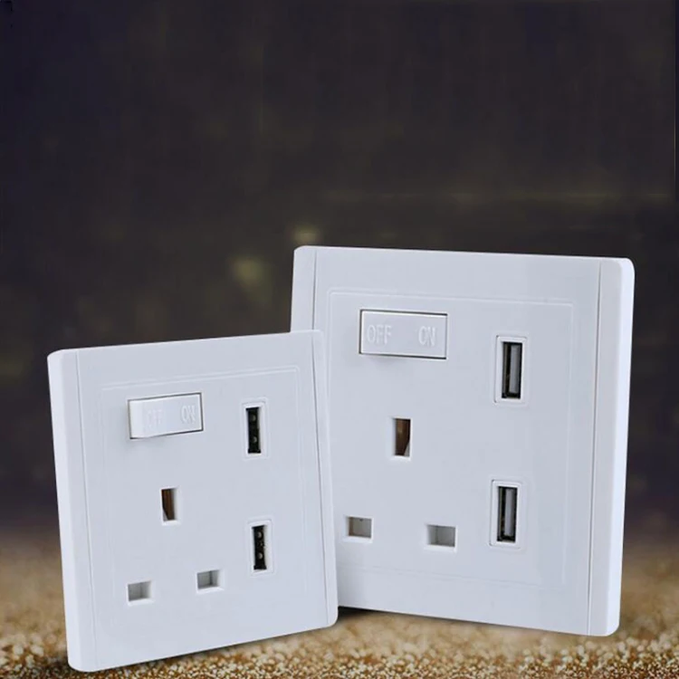 

UK 2USB wall socket with switch 86 type British straight edge bedside panel charger