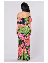 Women Summer Tropical Floral Print Strapless Boho Maxi Long Dress L51344
