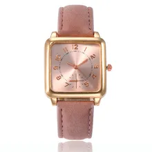 Relojes de oro rosa de moda cabeza cuadrada de cuero de las mujeres Reloj de pulsera clásico Reloj de cuarzo Digital Reloj Casual Reloj de Mujer