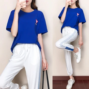 

Cotton Casual O-neck Tracksuit Women White Harem Pants Clothing Letter Womens Outfits 2 Piece Sets Womens Outfits Loose Clothes