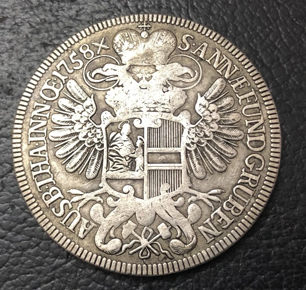 1758 Австрия-Habsburg 1 Thaler-Мария Терезия Вена-добыча Taler посеребренные имитация монеты