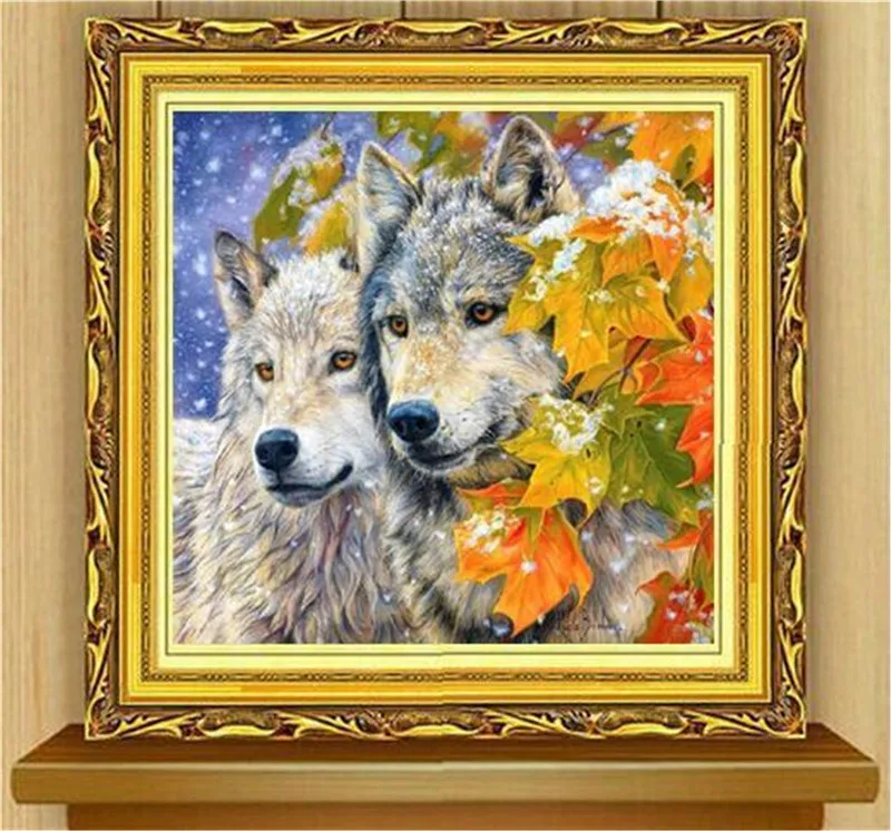 

DIY 5D Full Diamonds Embroidery Two snow wolf cube drill Diamond Painting Cross Stitch Kits Diamond Mosaic Home Decoration
