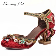 Krazing Pot 2018 New fashion brand shoes luxury big size flower pearl high heel women pumps