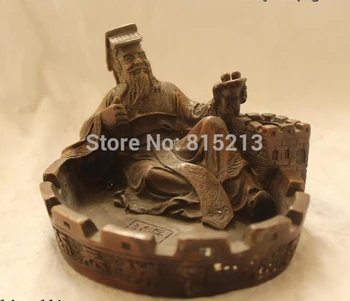 

bi00798 4"Chinese Folk Bronze carved excellent lifelike Qin Shi Huang inkslab Statue