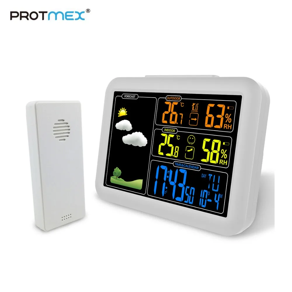 

Weather Station, Protmex PT7002W Wireless Weather Station With Alarm Clock, Snooze, Indoor/Outdoor Temp/Humidity