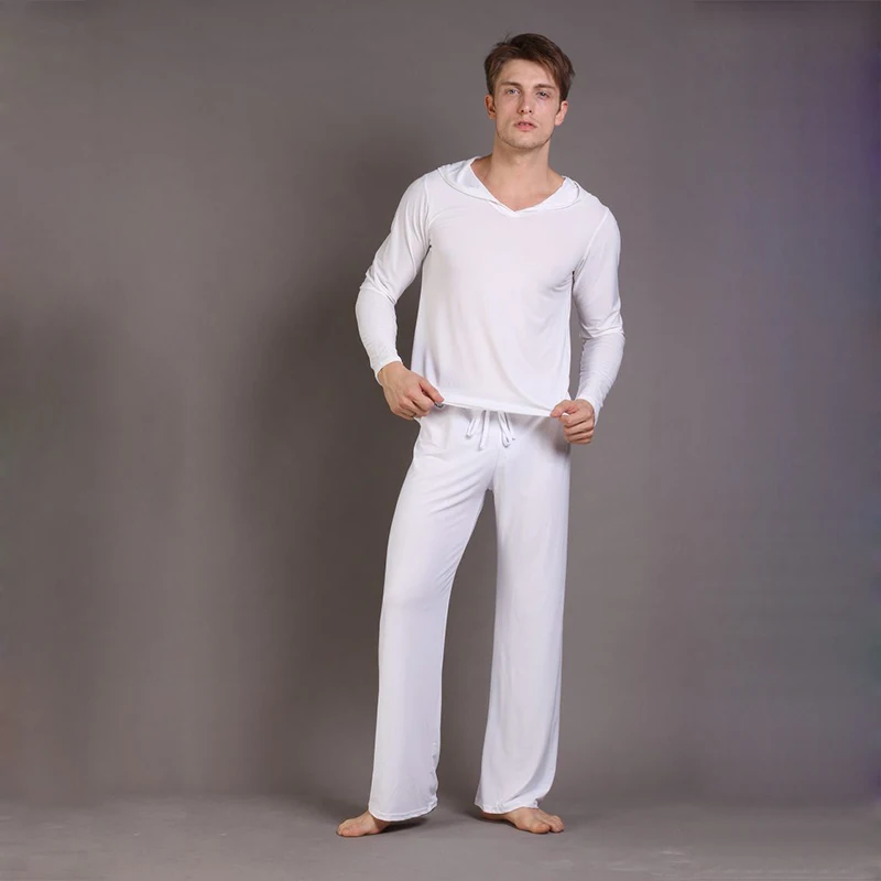 Sexy Men's Twinset Tops+Pants Comfortable Ice Pajamas Sets Men Sleepwear Home Pyjamas Night bath Clothes