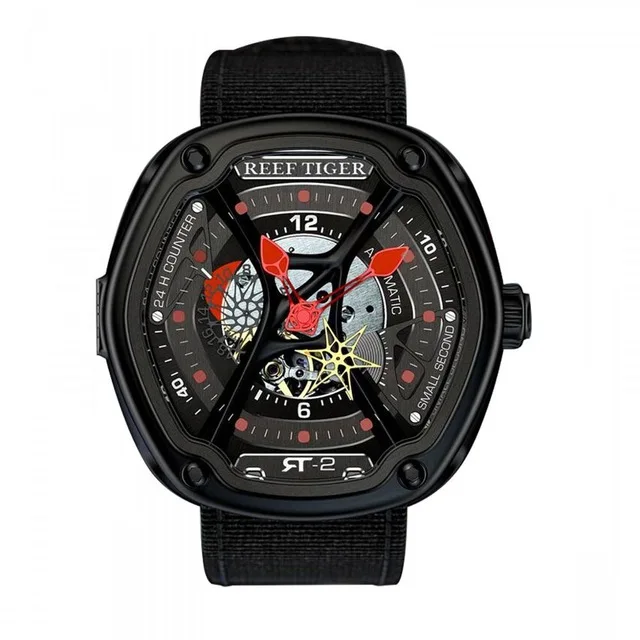 Риф Тигр роскошный бренд турбийон часы мужские спортивные водонепроницаемые светящиеся нейлоновые/резиновые автоматические часы Креативный дизайн - Цвет: Nylon red
