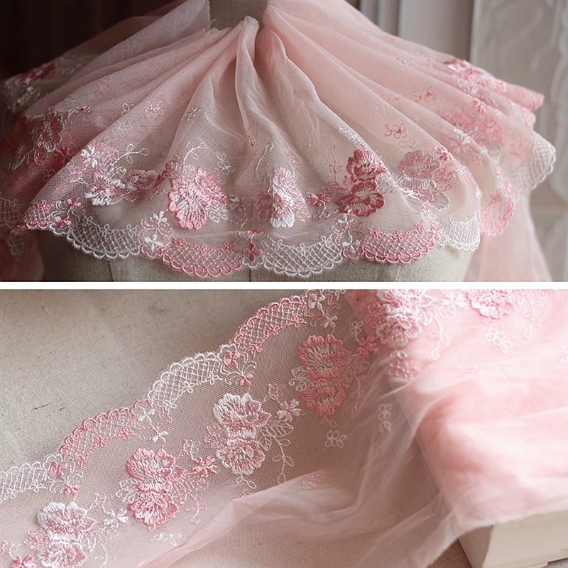 

2yards/lot 19cm wide Embroidered Tulle Lace trim mesh lace trim~Pink ~lovely ~