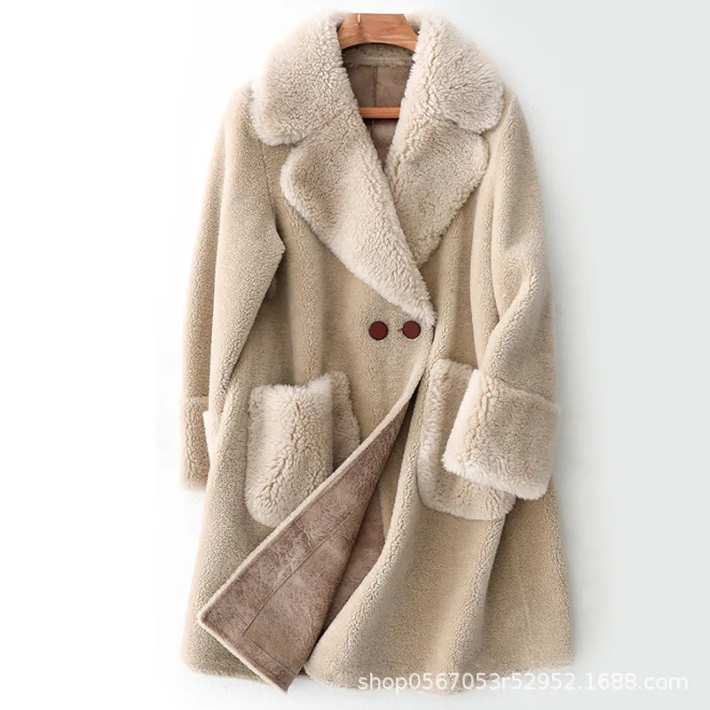 

2019 Real Fur Coat Autumn Winter Jacket Women Sheep Shearling Wool Jacket Korean Fashion Warm Overcoat Abrigo Mujer 828685 YY470