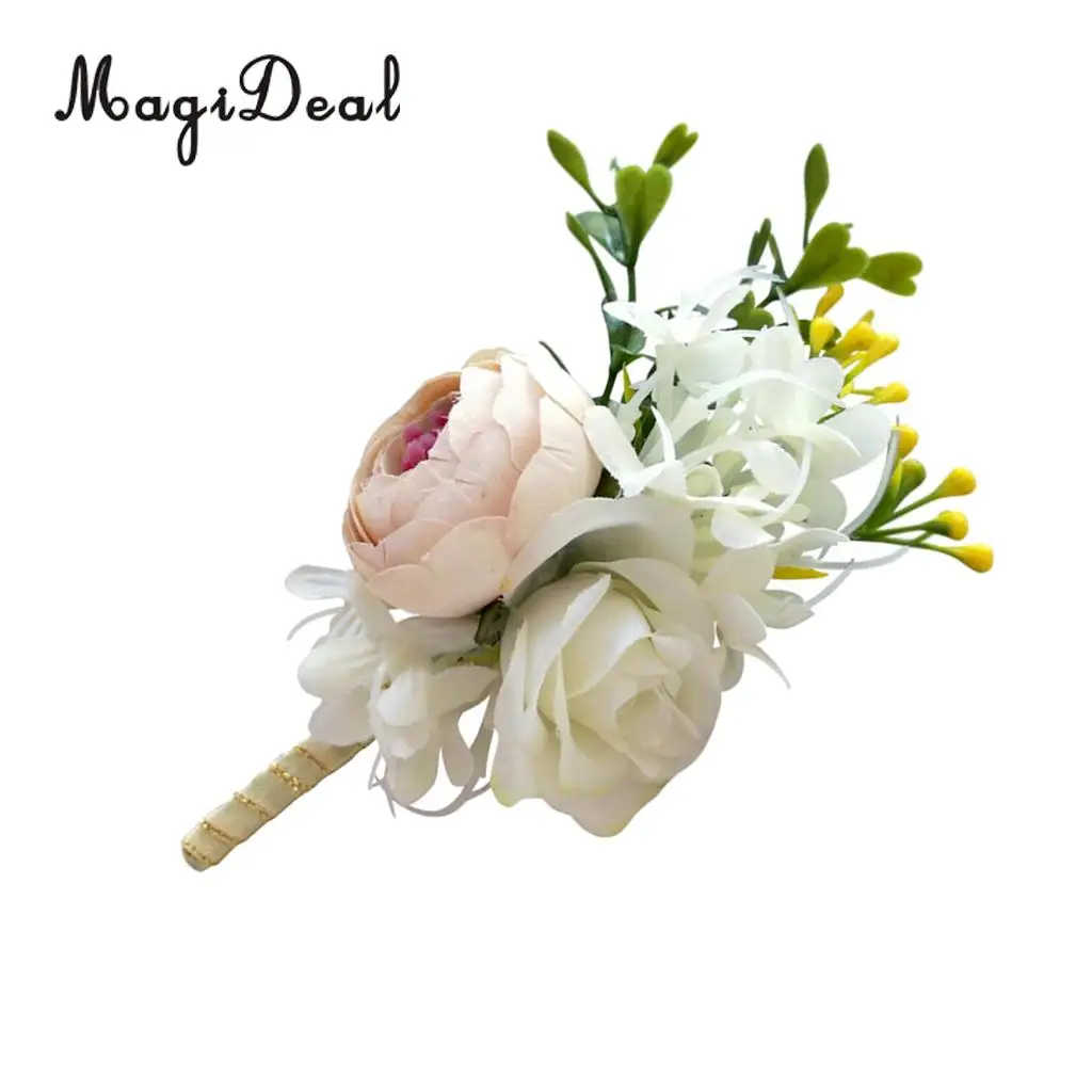 Romantic Wedding Party Rose Silk Flower Boutonniere Corsage Champagne decor