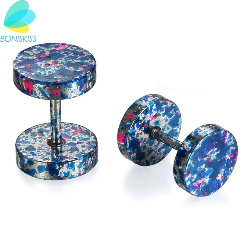 Boniskiss Stainless Steel Rainbow Earrings Double Round Stud Earrings For Men Women Fashion Ear Female Male Stud Earring