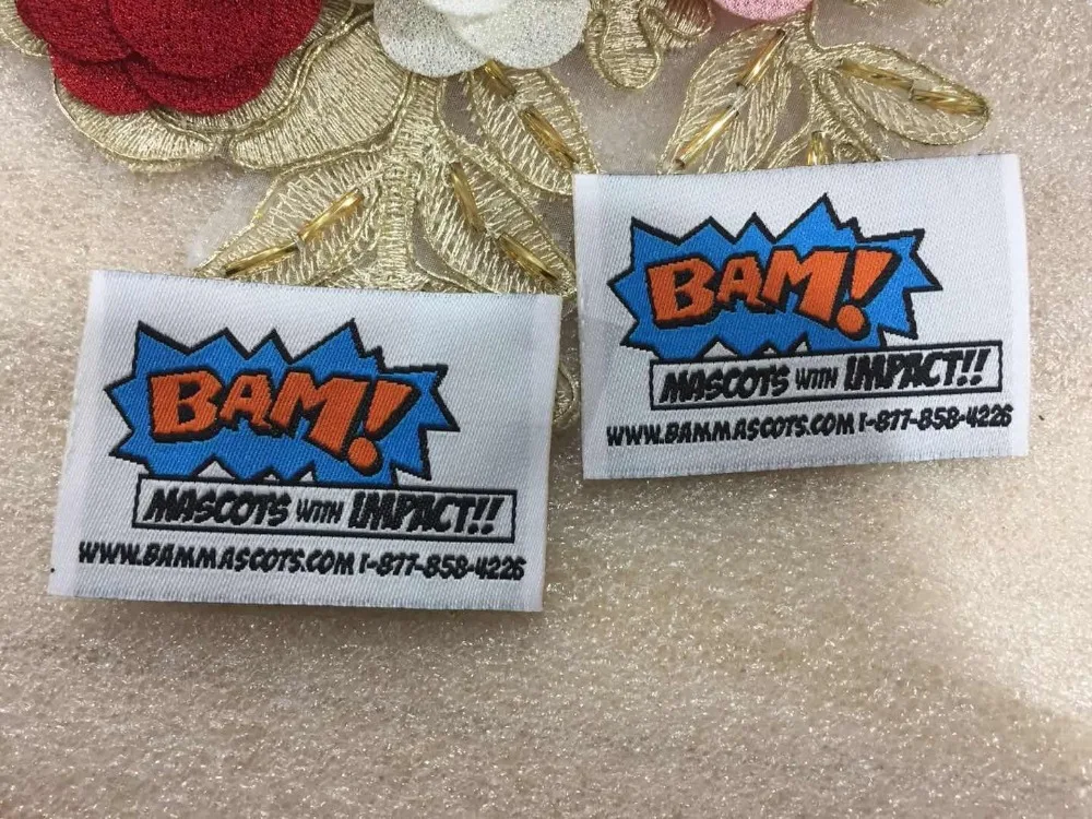 

"BAM! MASCOTS" Customized Clothing Label / Garment Tags / Main Label End fold Center Fold Mitre fold Woven Label and Tags
