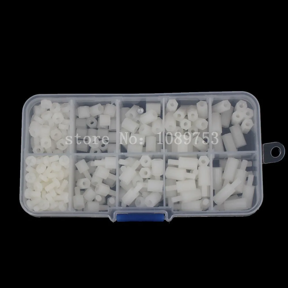 White Nylon M3 Hex Column Standoff Support Spacer Screw Nut 300 in 1