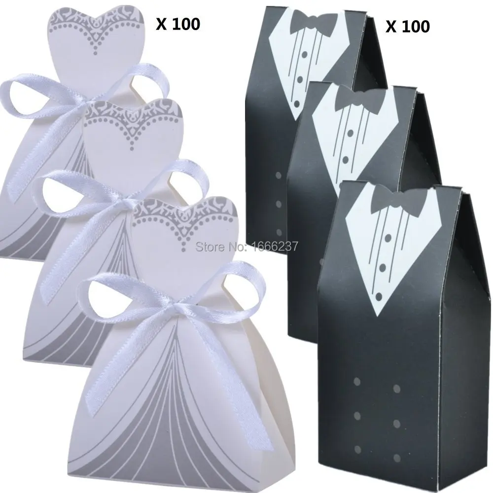 

200 Pcs 100 Pairs Wedding Decoration Craft Tuxedo and Bridal Gift Boxes HD057